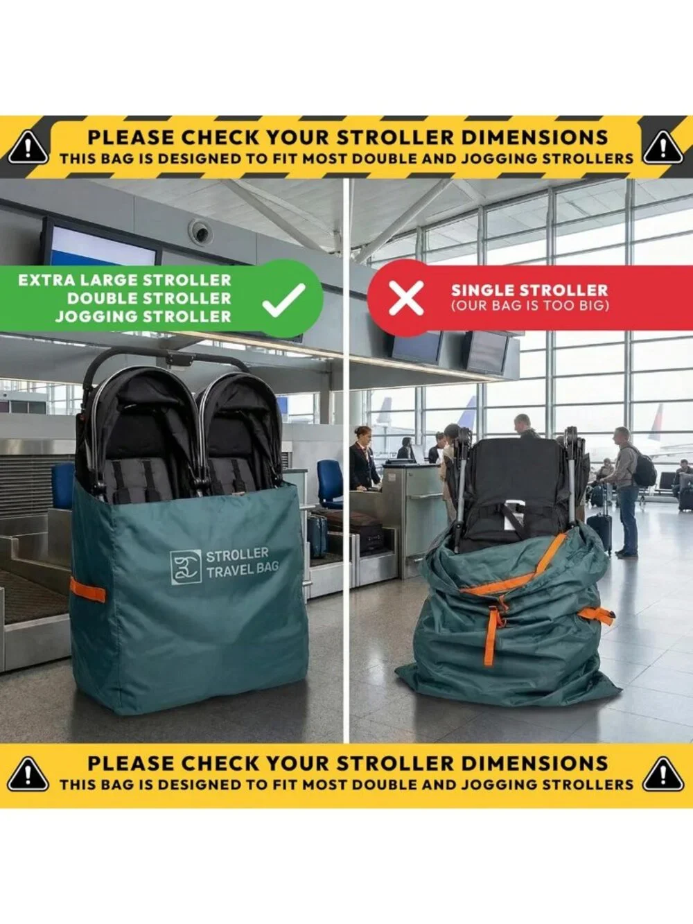 Extra Large Double Stroller Wagon Travel Bag | Waterproof Gate Check Bag 50